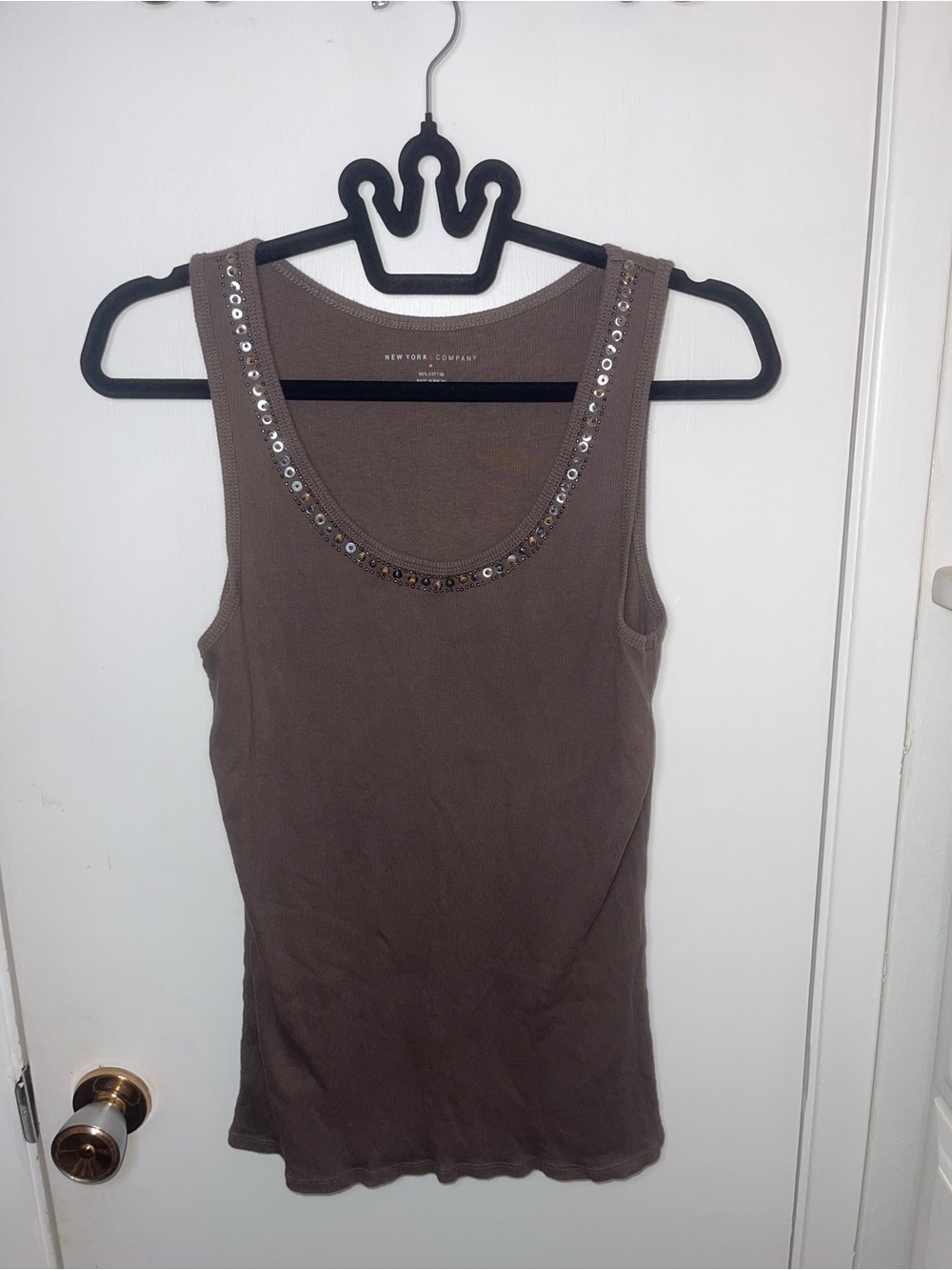 EUC New York & Company Brown Embellished Scoop Neck Tank